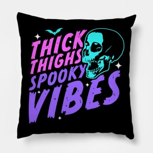 Thick Thighs Spooky Vibes Funny Halloween Skull Pastel Goth Pillow