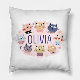 Olivia name with cartoon cats Pillow