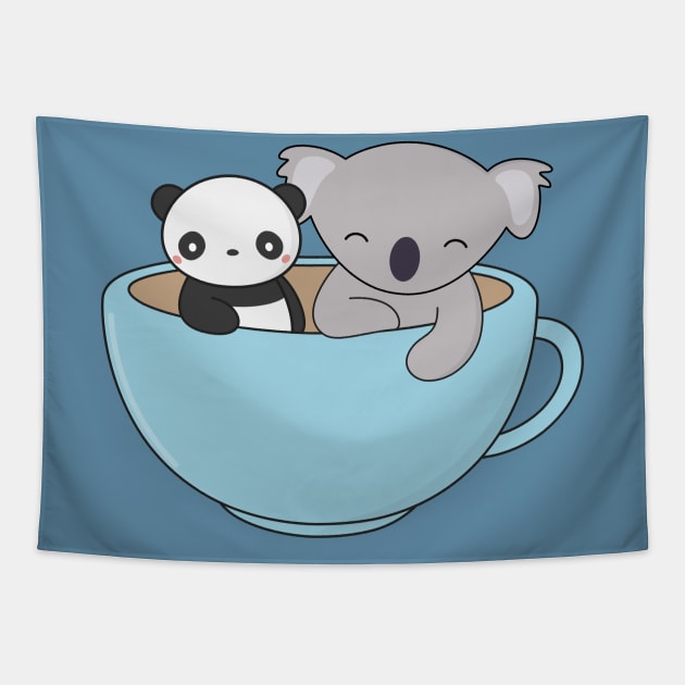 Kawaii Cute Koala and Panda Tapestry by wordsberry