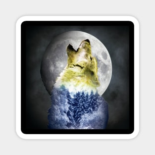 Wolf Night Winter Moon Magnet