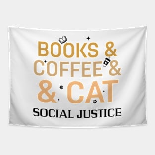 books and coffee and cat and social justice Tapestry