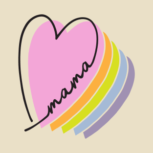 pastel rainbow heart mama design line art rainbow heart letters mothers day gift for moms T-Shirt