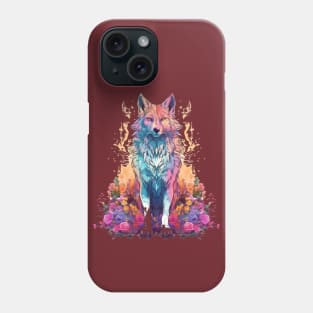 Colorful Wolf With Flowers Phone Case