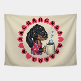 Cute Funny Dachshund Holding Coffee Mug Tapestry