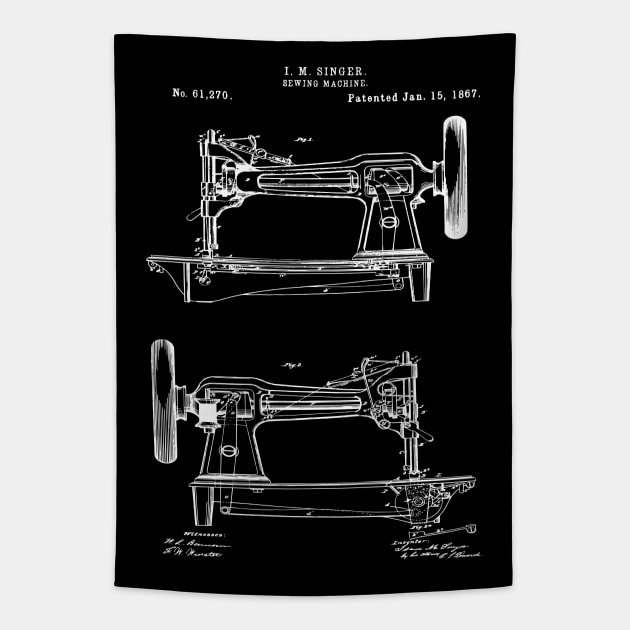 Vintage Singer Sewing Machine 1867 Patent Print Tapestry by MadebyDesign