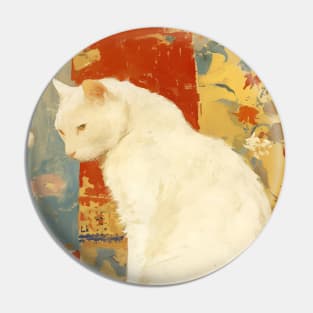 White Cat Romantic Vintage Pin