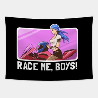 Racer Girl Race me Boys Tapestry