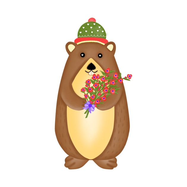 Cute groundhog with flowers bouquet. by Onanong art design shop.