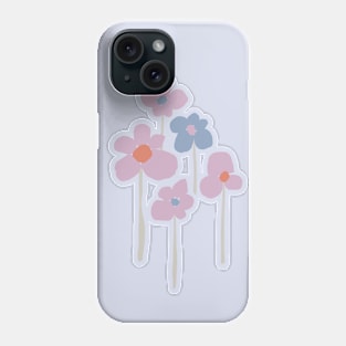 Purple, blue and orange flowers over purple background Phone Case