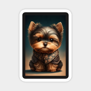 Super Cute Yorkshire Terrier Puppy Portrait Japanese Style Magnet