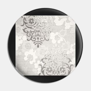 Floral Glam Damask Distressed Silver / Ivory Pin