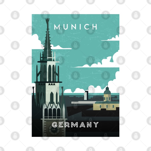 Munich, Germany. Retro travel poster by GreekTavern