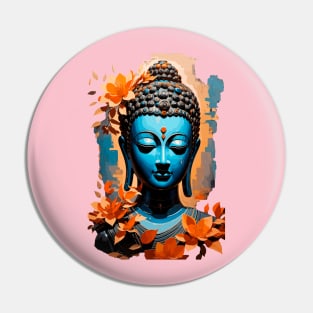 Buddha Head with Vibrant Flowers Pin