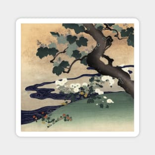 Tree and Chrysanthemums Japanese Vintage Illustration Magnet