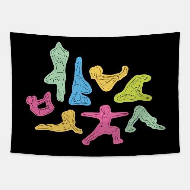 Rainbow Yoga Asanas Tapestry by XOOXOO