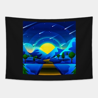 Falling Meteor View on a Mountain Hill Tapestry