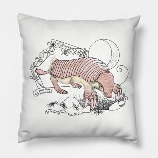 A Pink Fairy Armadillo under the moon - green background Pillow