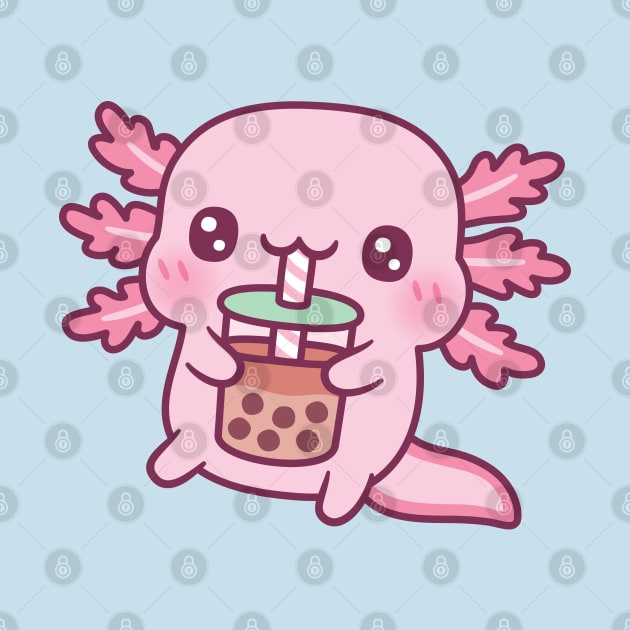 Cute Axolotl Drinking Boba Tea by rustydoodle