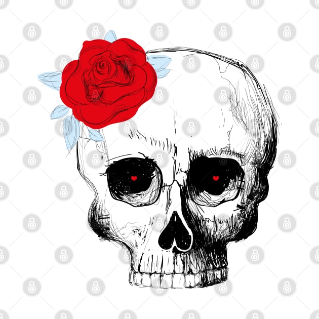 skull and rose by Red Fox