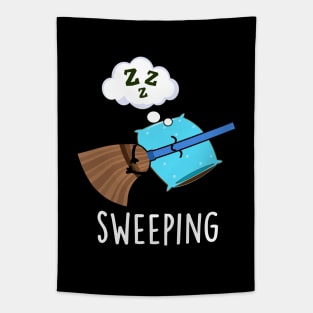 Sweeping Funny Sleeping Broom Pun Tapestry