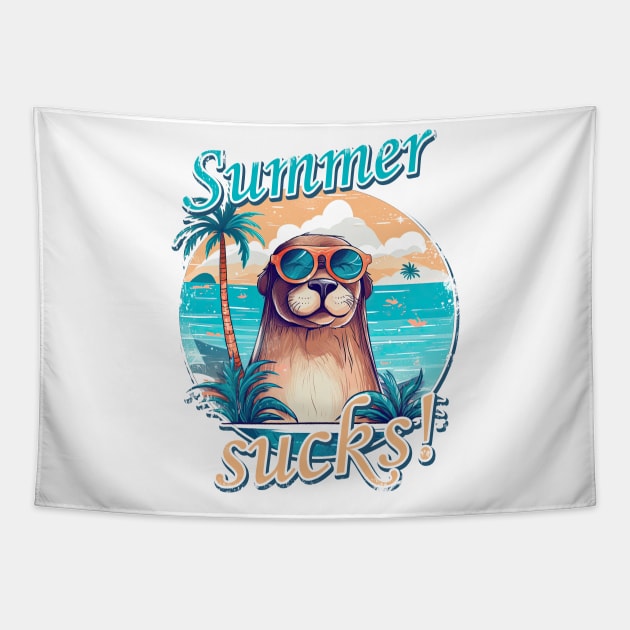 Summer sucks Otter seal sea lion with sunglasses Tapestry by TeePulseMania