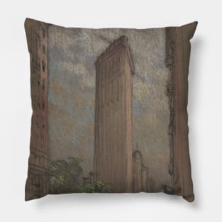 City painting of New York with a view to the Flatiron Building Pillow