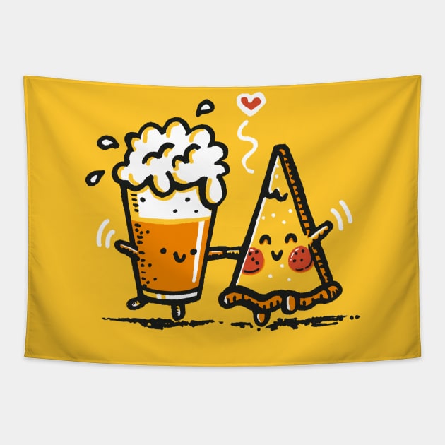 Beer and pizza Tapestry by Walmazan