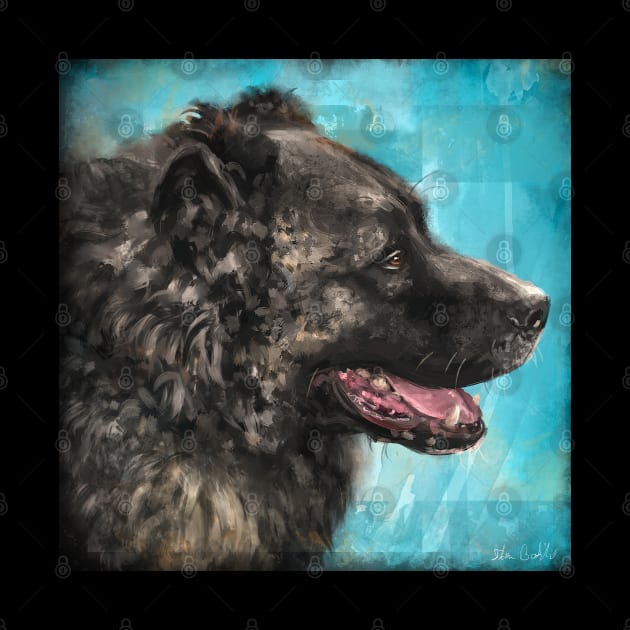 Painting of a Russian Bear Dog on Blue Background by ibadishi