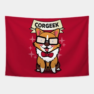 Funny Cute Kawaii Geek Corgi Dog Cartoon For Dog Lovers Tapestry