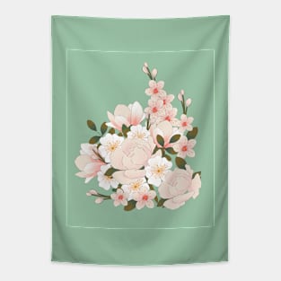 Blooming peony, magnolia and cherry Tapestry