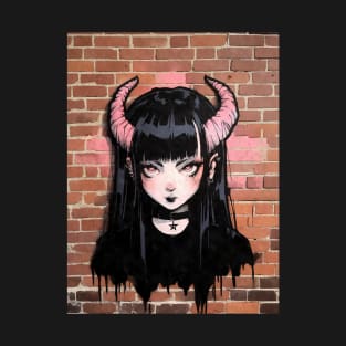 Kawaii Aesthetic  Satanic Anime Goth Girl Graffiti Art Style T-Shirt