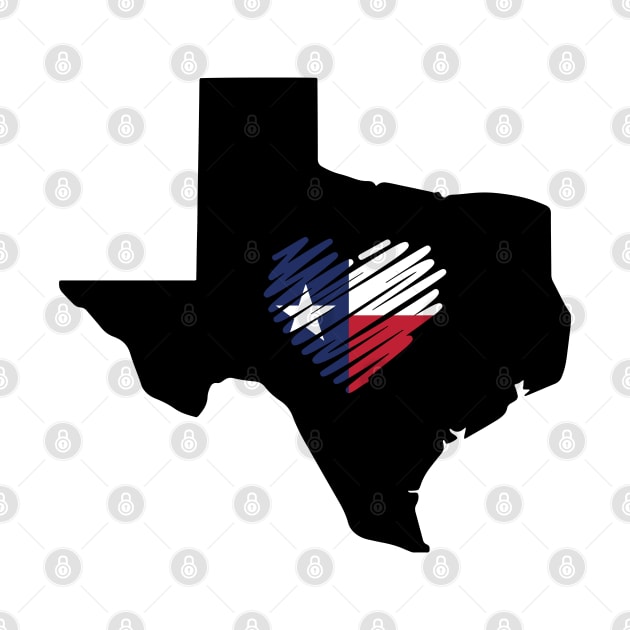 Texas State with Texas Flag Heart T-Shirt, Texas Lover Gift, Texas Home Tee by MidnightSky07