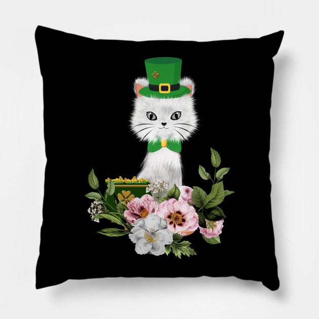 Happy st. patrick’s day, cute little cat and flowers Pillow by Nicky2342