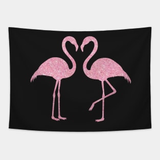 Light Pink Faux Glitter Flamingos Silhouette Tapestry