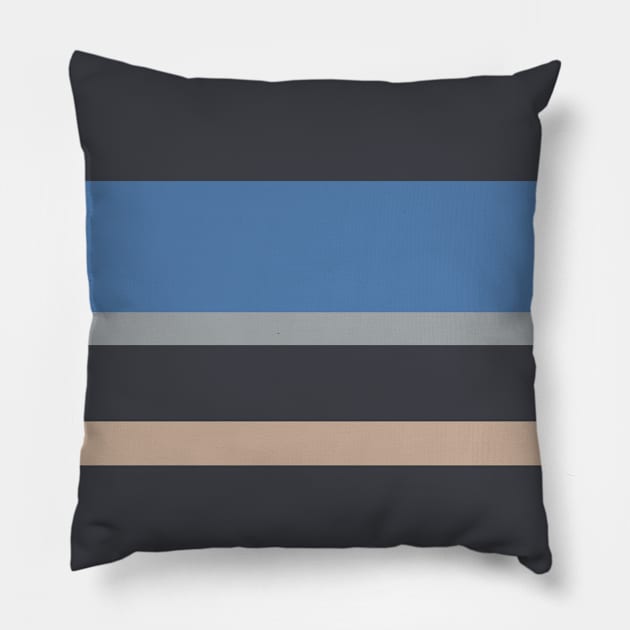 A smart assortment of Arsenic, Pinkish Grey, Quick Silver and Cyan Azure stripes. Pillow by Sociable Stripes