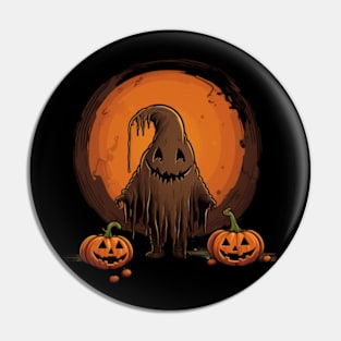 Ghost with Pumpkin and Full Moon Pin