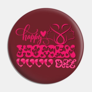 Happy women day 8th march groovy font with hearts Pin