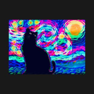 Starry night black cat T-Shirt
