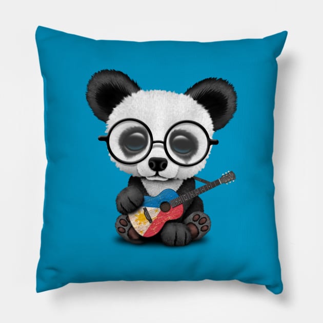 Baby Panda Playing Filipino Flag Guitar Pillow by jeffbartels