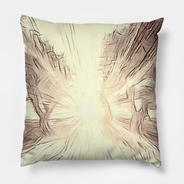 Radiant Dawn Forest Sketch Pillow by vk09design