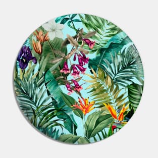 Elegant Tropical floral leaves and foliage botanical illustration, botanical pattern, tropical plants, baby blue leaves pattern over a T-Shirt Pin