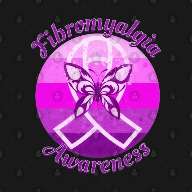 Fibromyalgia Awareness Retro Sunset Mystic Ribbon and Butterfly by mythikcreationz