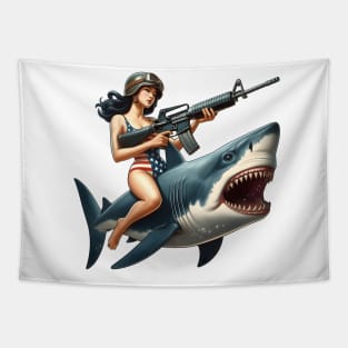 Tactical Girl and Shark Tapestry