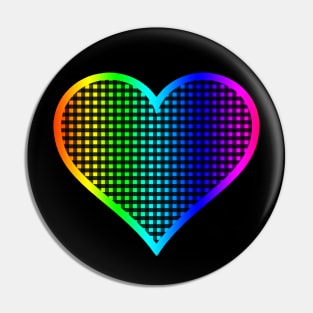 Rainbow and Black Gingham Heart Pin