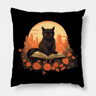 Floral Black Cat And Book Catshirt Pillow