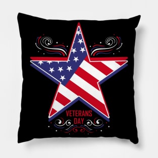 Big Star In Us Flag Colors For Veterans Day Pillow