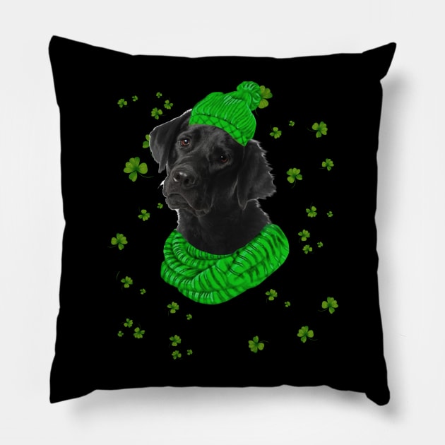 Labrador Black Hat St Patricks Day Shamrock Pillow by shattorickey.fashion