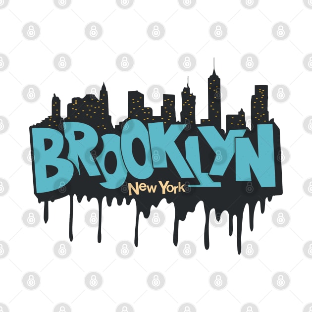 New York Brooklyn - Brooklyn Schriftzug - Brooklyn Logo mit skyline by Boogosh