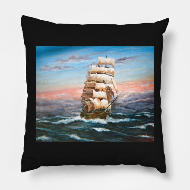 SQUARE RIGGER 'ILLAWARA' STEEL SAILING SHIP AT SUNSET Pillow by MackenzieTar