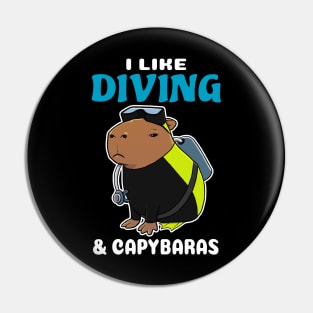 I Like Diving and Capybaras Cartoon Pin